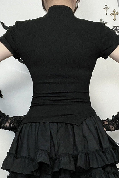 Gothic Cutout Cross Mock Neck T-Shirt
