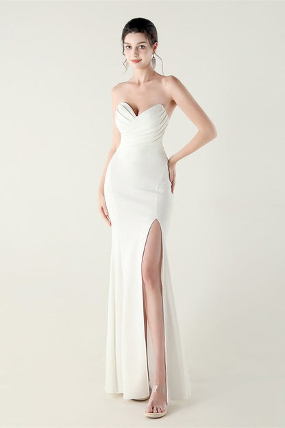 Strapless Sweetheart Pleated Party Dress White / S