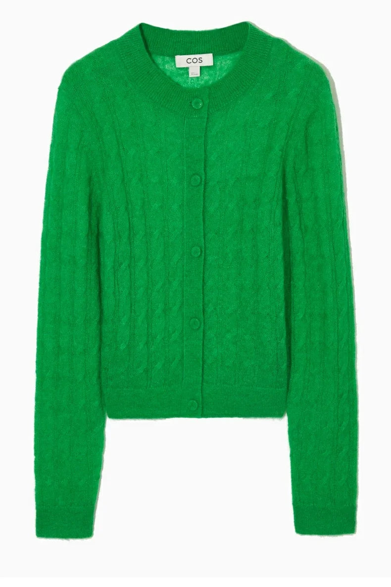 Mohair Blend Cable Knit Cardigan