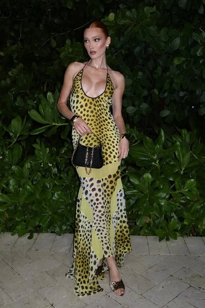 Sexy Leopard Print Two-Way Wear Halter Maxi Dress