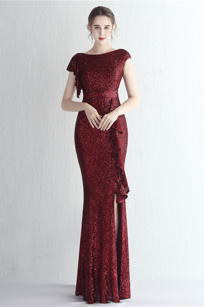 Glitter High Neck Mermaid Slit Formal Dress
