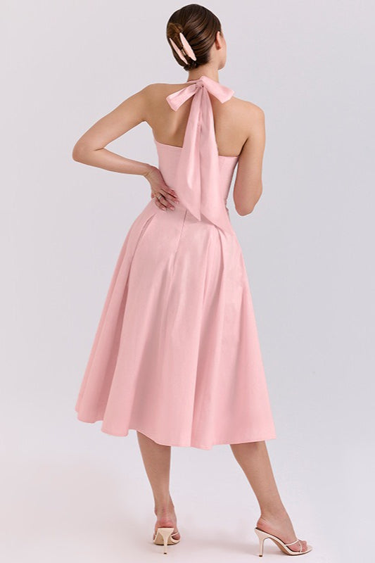 Elegant Deep V Halter Backless Maxi Party Dress