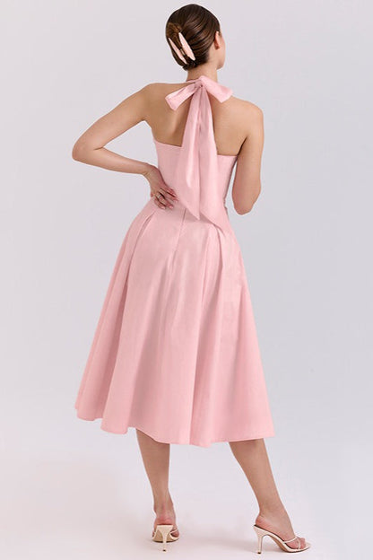 Elegant Deep V Halter Backless Maxi Party Dress
