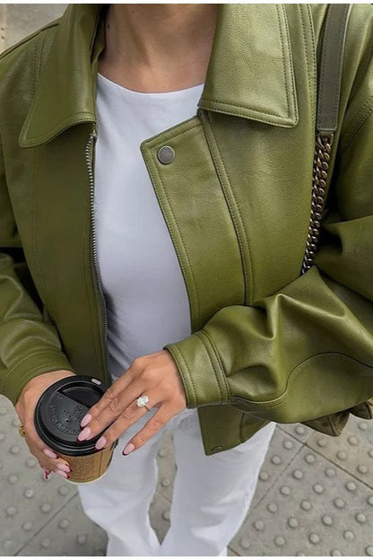 Vintage Green Faux Leather Jacket