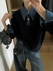 2 in 1 Panel Lapel Sweater Sweaters