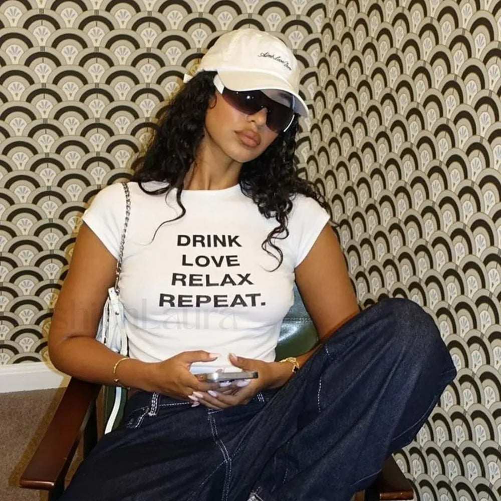 2000s Aesthetic Letter Print Baby Tee