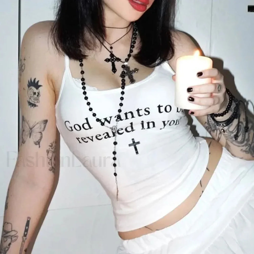 2000s Goth Letter Crop T Shirt WHITE / S