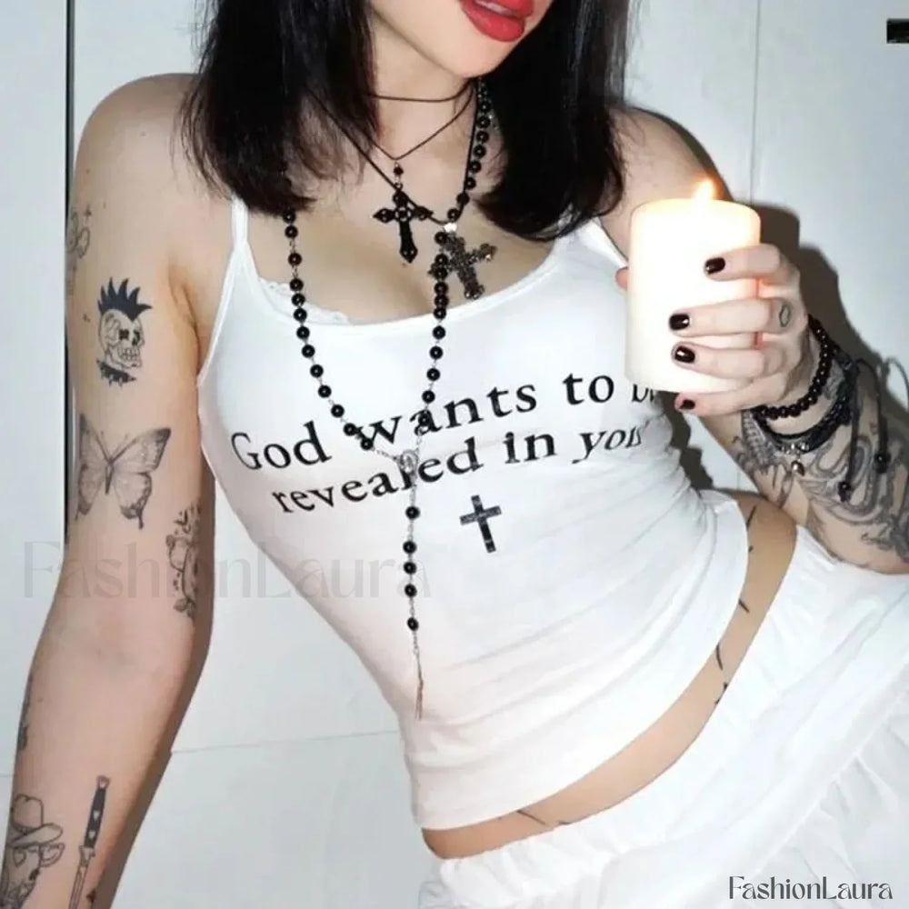 2000s Goth Letter Crop T Shirt WHITE / S