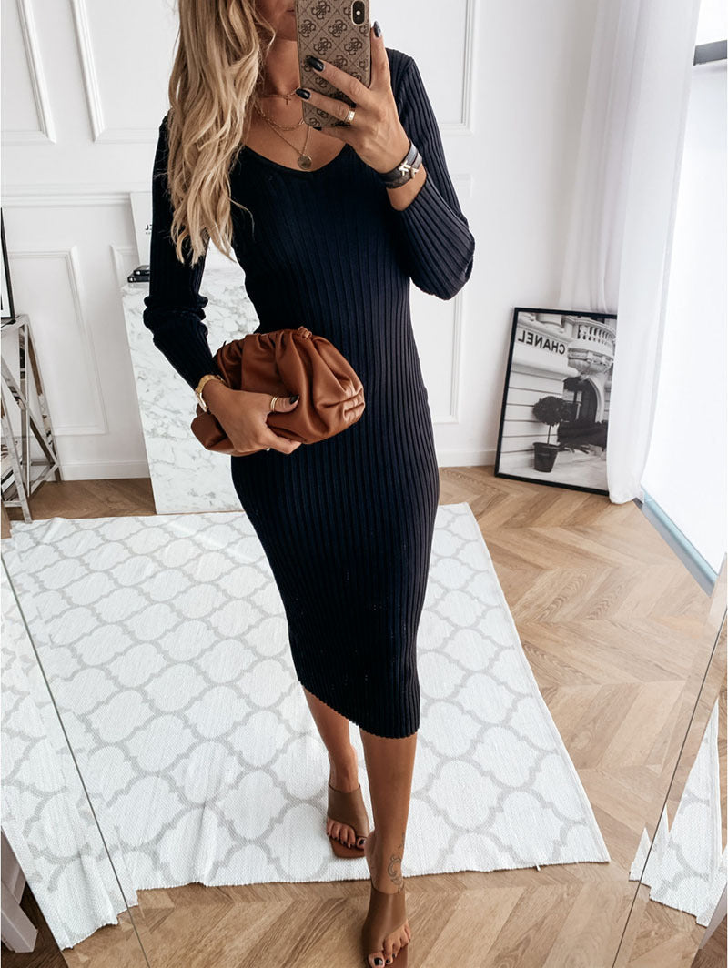 Romi Ribbed Knit Midi Dress - Black