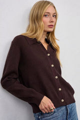 Solid V Neck Button Down Cardigan