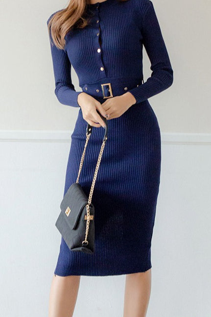 Button Front Bodycon Sweater Dress
