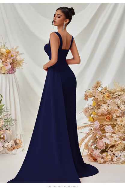 Sexy Bodycon Slit Maxi Party Dress XS / Navy blue