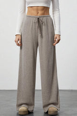 Draped Drawstring Wide Leg Knit Pants