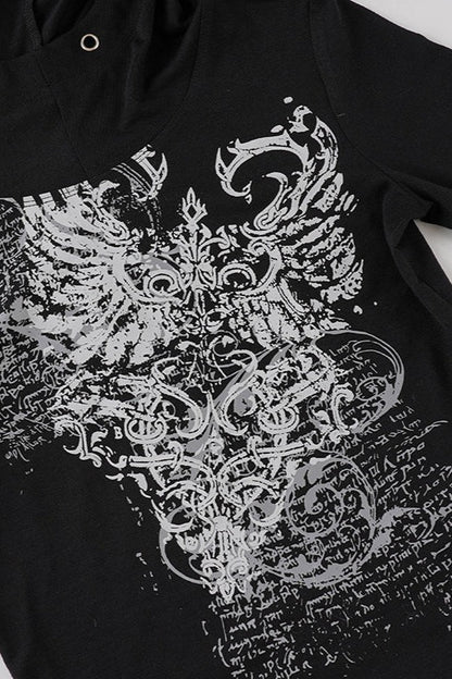 Dark Aesthetic Print Hole Hoodie