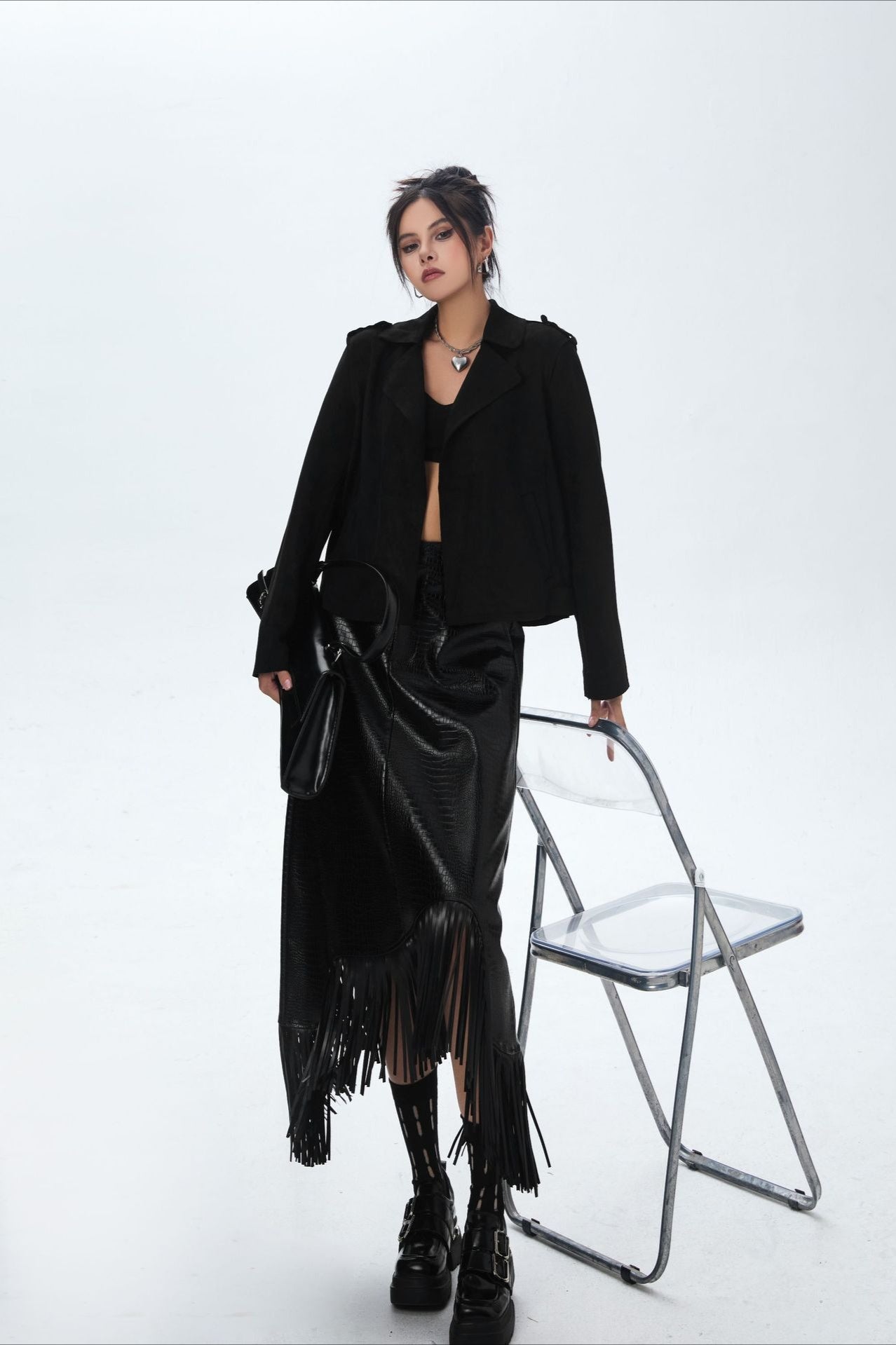 Suede Open Front Biker Jacket