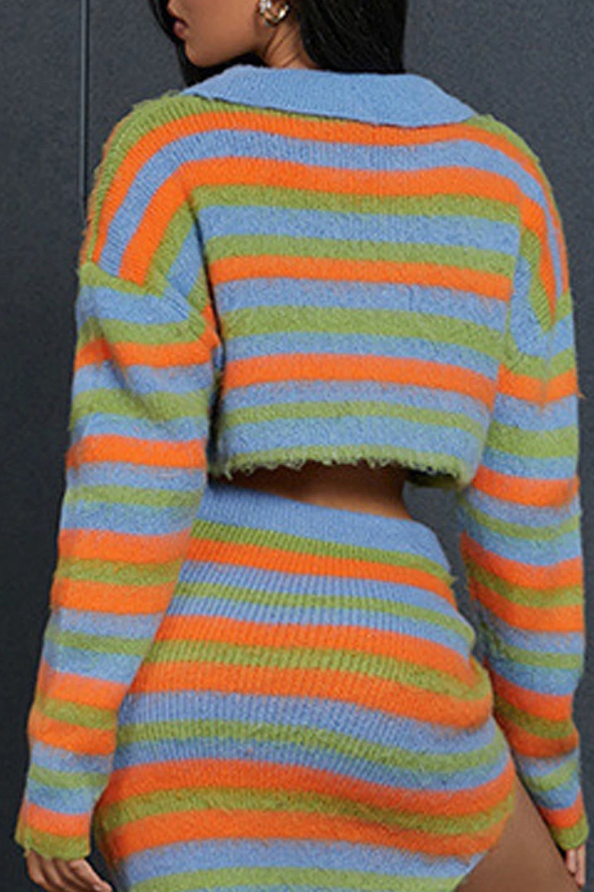 Color Block Striped Zip Cardigan