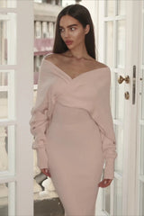 Deep V Backless Knit Sweater Dress