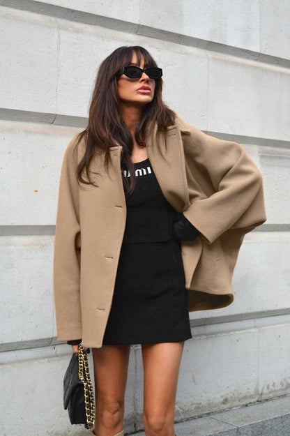 Batwing Sleeve Wool Blend Coat coats