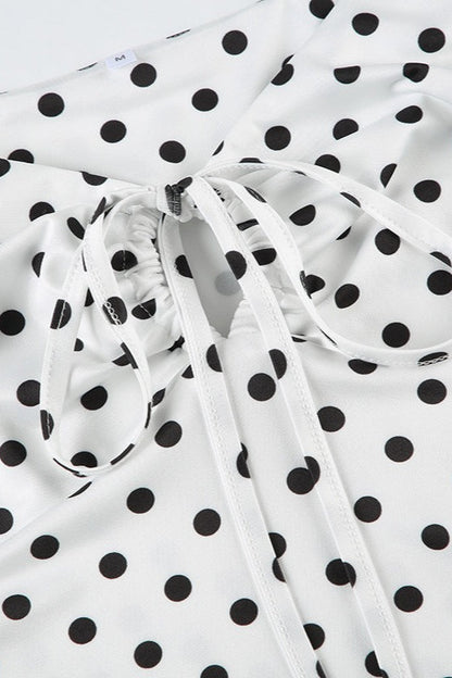 Polka Dot V-Neck Tie Waist Crop Top