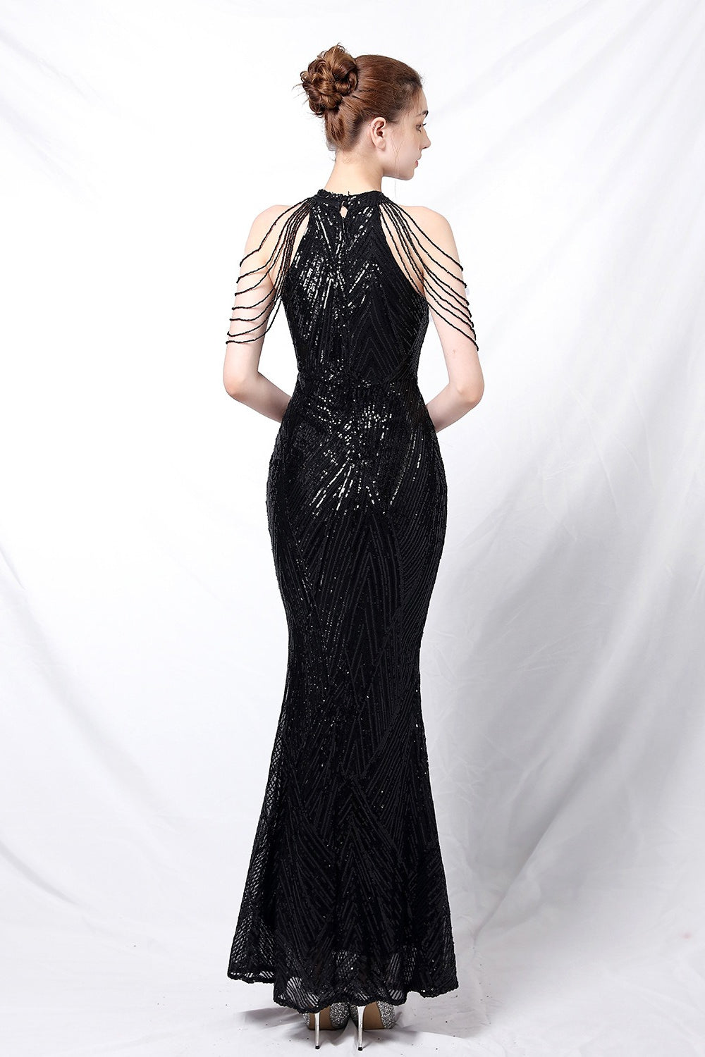 Sequin Halter Mermaid Maxi Party Dress