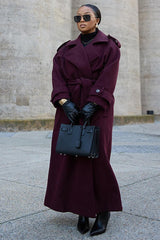 Double Breasted Belted Wool Trench Overcoat