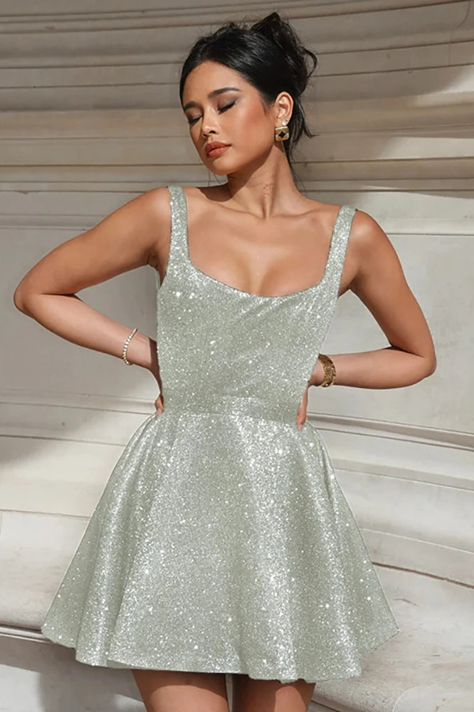 Glitter Silk Spaghetti Strap Midi Dress