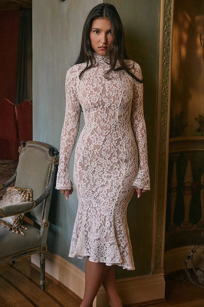 Lace Long Sleeve Midi Dress