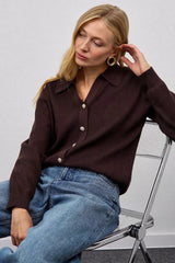 Solid V Neck Button Down Cardigan