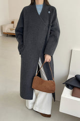 Wool Reversible Midi Scarf Style Overcoat