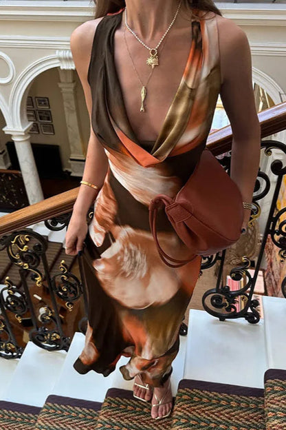 Backless Halter Pleated Midi Dress