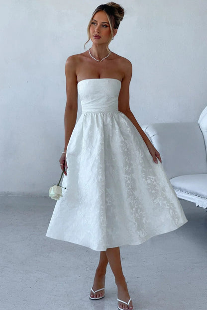 Solid Jacquard Strapless A-Line Party Dress