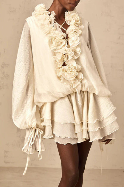 Loose Fit Folded Ruffle Boho Dress