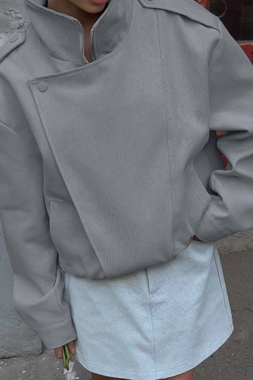 Stand Collar Long Sleeve Tailored Jacket