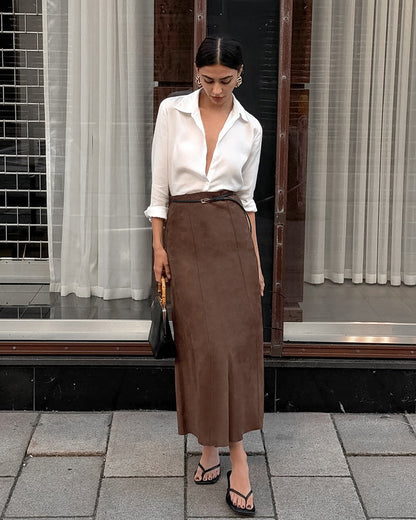 Mireya Midi Skirt - Brown