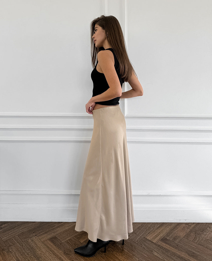 Sleek Satin Skirt - Khaki