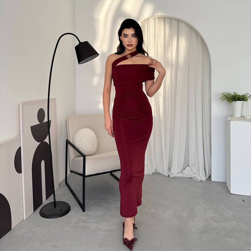 Horres Midi Dress-Maroon