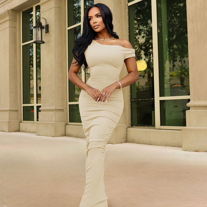 Mystical Off Shoulder Dress - Apricot