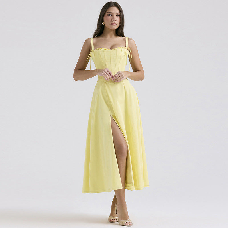 Sunflower Slit Dress-Yellow