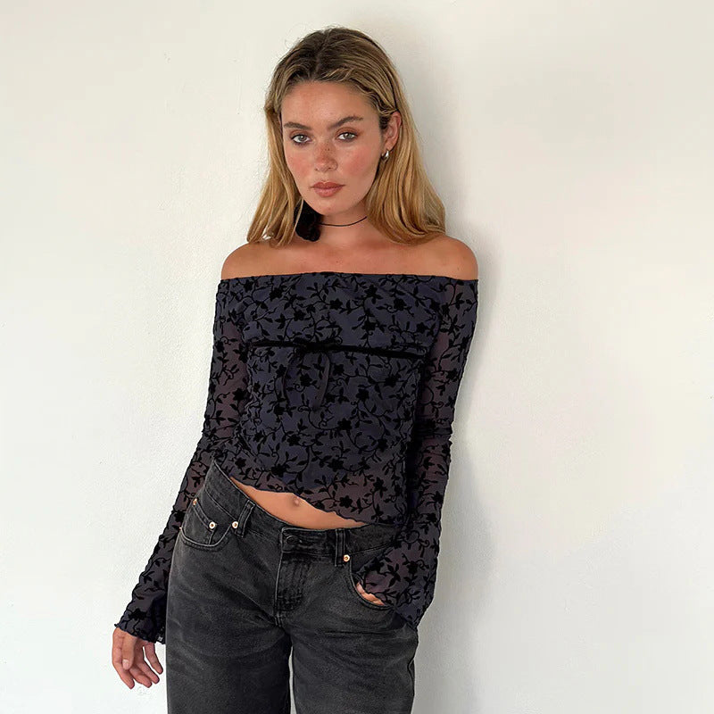 Rush Off-Shoulder Top-Dark Blue