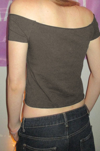 Y2K Wing Graphic Off-Shoulder T-Shirt