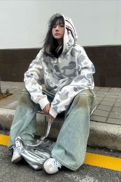 Retro Camo Double Hoodie Zip-Up Hoodie
