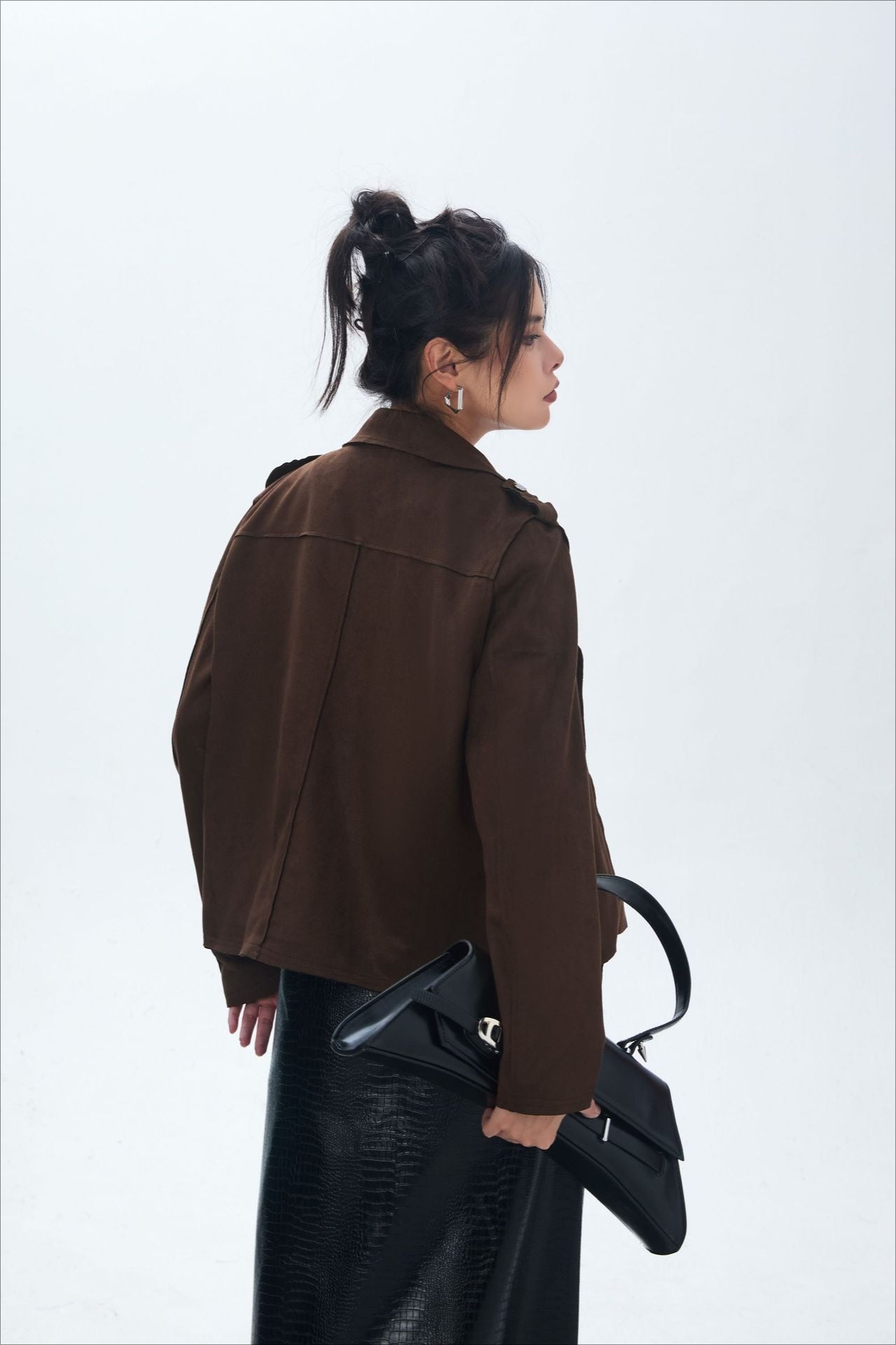 Suede Open Front Biker Jacket