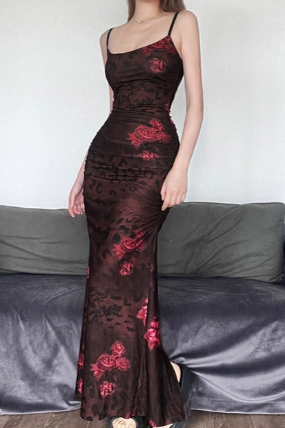 Halloween Retro Floral Print Split Bodycon Dress