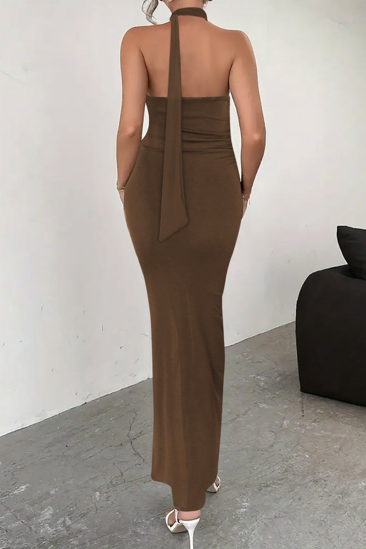 Backless Tie High Slit Party Dress