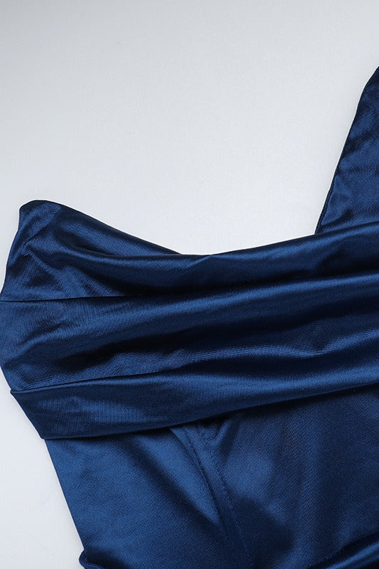 Satin Deep V Corset Slit Formal Dress