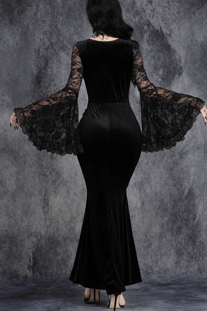 Halloween Gothic Lace Flare Sleeve Dress