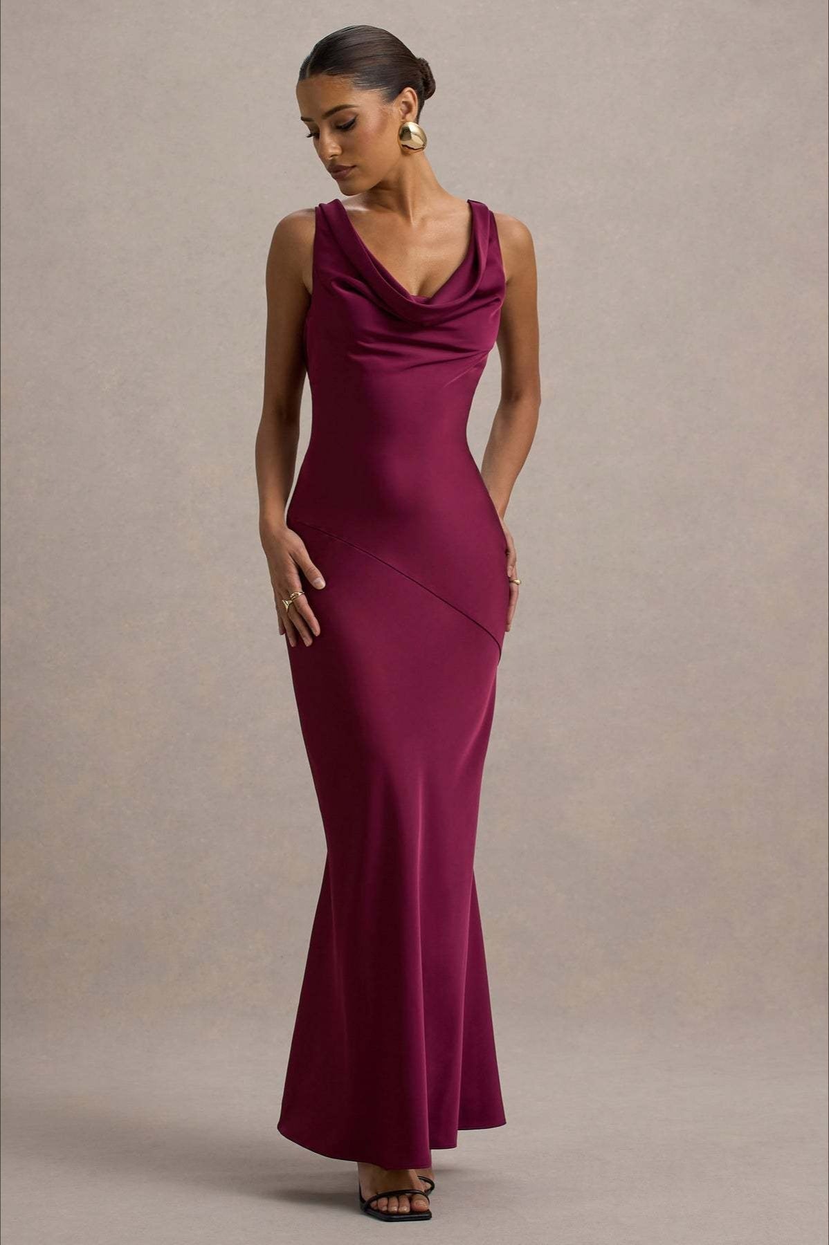 Satin Cowl Neck Fishtail Party Dress