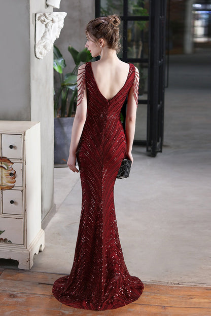 Elegant Sequin Mermaid Party Dress Red / S