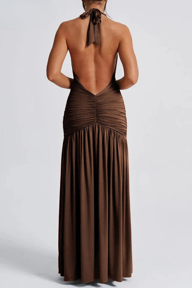 Halter V-neck Backless Maxi Dress