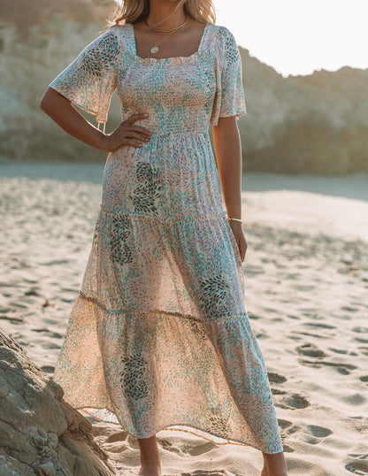 Maynard Printed Smocked Maxi Dress - Cream